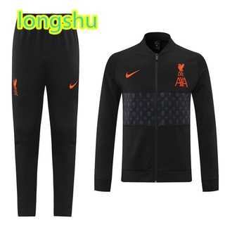 2021 2022 liverpool negro con chaqueta gris conjunto de fútbol conjuntos de pantalones talla s-2xl