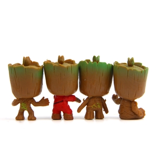 4 piezas Mini Tree Man Groot muñecas juguetes guardianes de la galaxia decoración de escritorio (5)