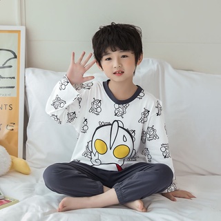 Pajamas for Kids Casual Long Sleeve Nightwear Cartoon printed O-Neck Pijamas Lightweight Boy Cotton Lounge Wear