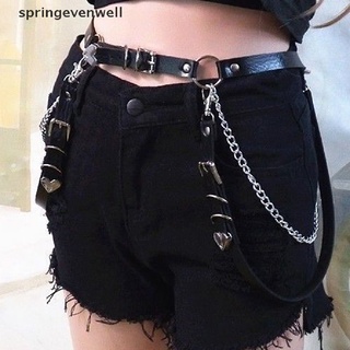 [springevenwell] cinturón de cuero sintético para dama punk, cadena de cintura de metal, correa gótica, correa grunge street fashion hot
