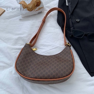 Qianxi1128 bolsa de nylon de alta calidad baguette nueva moda marrón color luna bolsos para las mujeres simple retro bolsos de hombro (1)