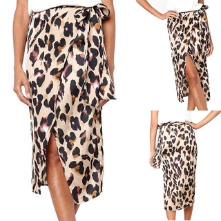 Estampado de leopardo Vintage largo mujer Casual cintura alta falda plisada