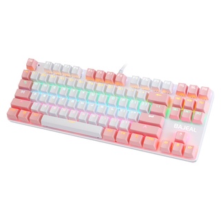 bajeal k100 teclado de dos colores 87 teclas verde axis keycap usb cableado teclado mecánico gaming (blanco+rosa)