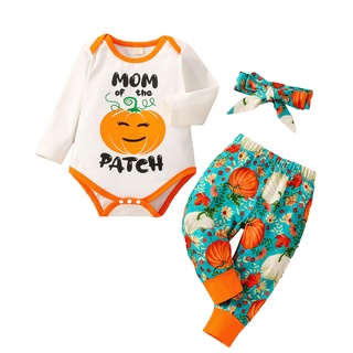 ✾BABYYA✨ Infant Baby Boys Girls Halloween Pumpkin Letter Romper Bodysuit+Pants Outfits