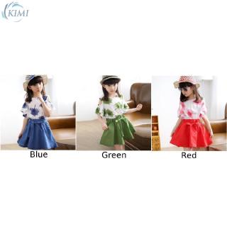 niños niñas tops+falda conjunto de 2pcs blusa plisada hombro frío manga corta impresión floral boho niñas niños traje (4)