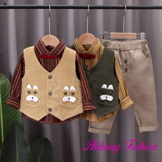 Ropa de primavera y otoño para niños pantalones de camisa de tres piezas conjunto de chaleco de estilo occidental para niños vestido de bebé para un año de edad traje de bebé