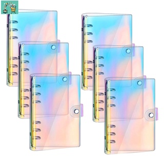 6 Pcs Rainbow Clear Notebook Binders 6-Ring Planner Binder Soft PVC Binder Transparent A6 Binder Cover Loose Leaf