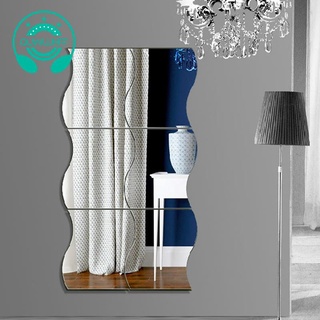6 pegatinas 3D de espejo de onda DIY Sier espejo de pared adhesivo acrílico Mural adhesivo extraíble pegatinas reflectantes decoración del hogar