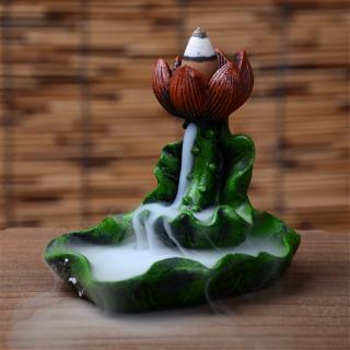 Mini quemador de incienso verde hoja de loto flor flujo de incienso cascada incensario titular de oficina en casa Dec (1)