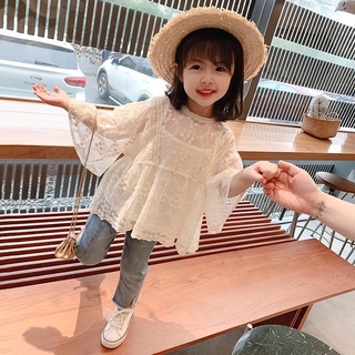 Las niñas de primavera y verano camisa2021nuevo estilo coreano camisola de encaje de manga larga de dos piezas conjunto de los niños de moda Top
