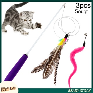 Sqm 3Pcs Pet Cat Teaser retráctil varita pluma gusano campana de repuesto cabeza juego de juguete