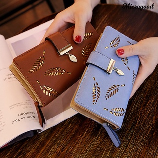 [MGD] Fashion Women Hollow Leaf Card Coin Purse Long Wallet Zipper Buckle Clutches Bag