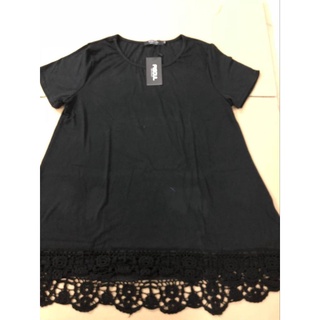 Women Short Sleeve T-shirt Round-neck Blouse with Lace Stitching Decor Tops