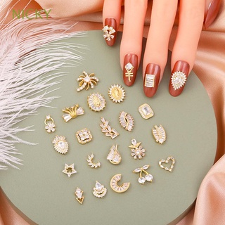 NICKY Exquisite Nail Art Zircon Metal Nail Rhinestones Nail Jewelry Women Gold Flower 3D Heart Manicure Accessories Five-Pointed Star DIY Nail Art Decorations