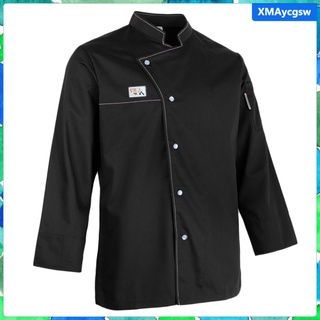 chef abrigo chaqueta de manga larga catering cocina trabajo uniforme ropa negro m (2)