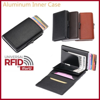 Nueva llegada Smart cartera de aluminio titular de la tarjeta Vintage cuero PU bloqueo RFID titular de la tarjeta cartera