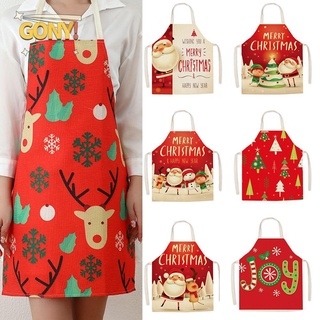 GONYACIOUS Xmas Decoration Christmas Apron Home Kitchen Printed Pinafore Coffee Pinafore Cooking Supplies Bibs Linen Merry Christmas Body Cleaning Protection