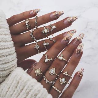 16 unids/set exquisito ópalo piedra anillos conjunto para las mujeres declaración vintage color oro nudillo anillo geométrico moda boho joyería regalos