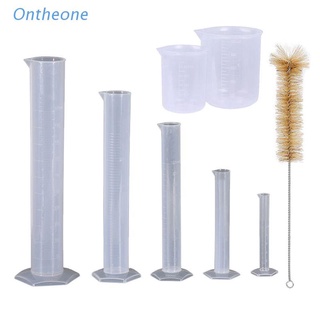 Ontheone 5 Pcs Clear Plastic Graduated Cylinder, 10, 25, 50, 100, 250ml, with 2 Plastic Beakers & 1 Cylinder Brush
