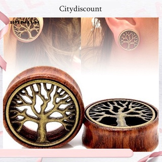 <CITY> 1Pc 8/10/12/14mm Flesh Tunnel Tree of Life Wooden Double Flared Gauge Ear Plug