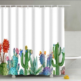 Cortina de ducha con estampado de cactus, poliéster, impermeable, 180 x 180 cm (5)