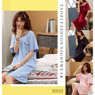 [Taozi]M-5Xl tamaño baju tidur wanita vestido de manga corta mujeres sexy sin respaldo pijamas de algodón mujeres ropa de dormir suelta más el tamaño suave ropa de dormir