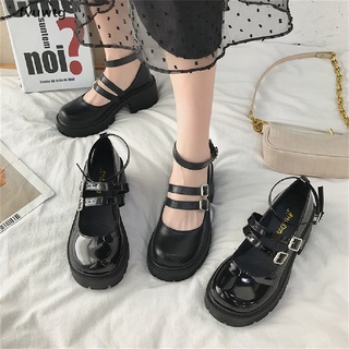 Fvuwtg Women PU shoes High heels lolita College Students Japanese style shoes retro Black High heels Mary Jane Shoes CL