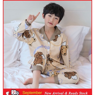 Pijama dormir Baju Tidur pijamas Kawaii manga larga Nightie impresión oso solapa Nightie transpirable Unisex para niñas y niños grandes camisones de algodón