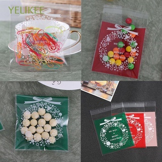 YELIKEE 100pcs/Pack New Candy&Cookies Bag Xmas Gift Bake Biscuit Packing Wrapper New Year Self-adhesive Plastic Cellophane Christmas/Multicolor