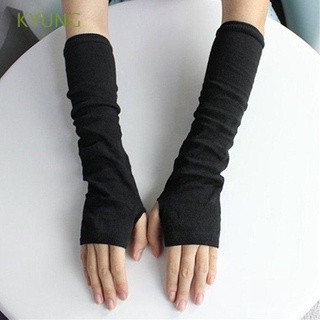 kyung guantes de mano elásticos largos sin dedos mujeres invierno moda manoplas caliente punto brazo/multicolor