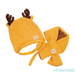 Bebé de punto sombrero bufanda caliente lindo cornamentas cuello calentador traje (amarillo)