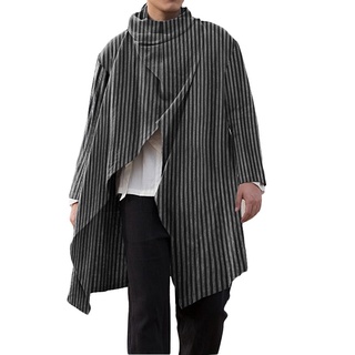 INCERUN Men Autumn Cotton Striped Cape Long Sleeve Irregular Jacket