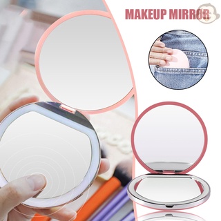 mini espejo de maquillaje con luz led 2x lupa usb recargable compacto plegable espejo de bolsillo para mujer
