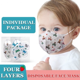 Máscaras desechables 3D para niños, empaquetadas individualmente, máscaras de polvo transpirables de cuatro capas, máscaras de dibujos animados, 10 piezas