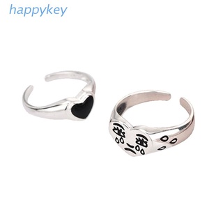 Hap 2 pzs anillos de corazón con cara de llanto a la moda para mujeres Vintage anillo ajustable abierto anillo especial anillos de joyería