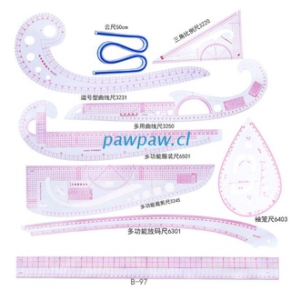 paw 9 unids/set de costura sastre recto francés curva reglas de dibujo línea medida multifuncional diy ropa patchwork artesanía
