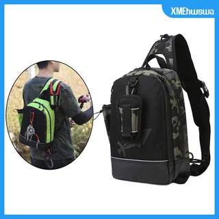 Fishing Tackle Day Bag Storage Bag Outdoor Shoulder Chest Bag Waterproof Cross Body Sling Bag Oxford Cloth Fishing Gear Bag with Rod Holder