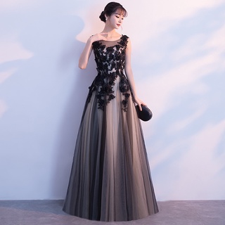 Vestido de noche negro banquete largo nuevo estilo elegante elegante vestido de fiesta para mujeres