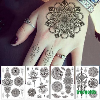 [Treegolds] Pegatina temporal de tatuaje impermeable negro Retro patrón de mano