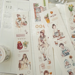 Qiqiyu Studio [Meeting Coffee at the Corner] y embalaje de cinta de papel, aceite especial, figuras de acuarela, decoración de libros de mano (2)