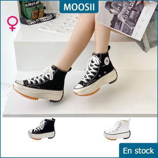 MOOSII Zapatos de goma para mujer Zapatos planos coreanos blancos Mocasines Zapatillas de deporte de moda Zapatos de tacón alto con plataforma de lona Negro Blanco Tamaño: 35-40 MS1204 (1)