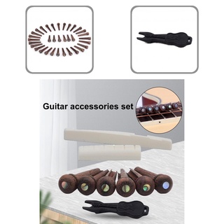 rainbrown Lightweight Guitar Bridge Pin String Acoustic Guitar Bone Bridge Saddle and Nut 6-Strings for Instrument