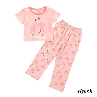 ✥Fu❃2 piezas de pijamas para niños pequeños, manga corta de dibujos animados de pájaro impresión camisetas y pantalones conjunto de ropa de dormir