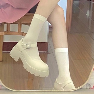 Blanco Mary Jane Zapatos De Las Mujeres Japonesas jk Uniforme Estilo Británico Pequeño Cuero Tacón Grueso Retro Preppy @