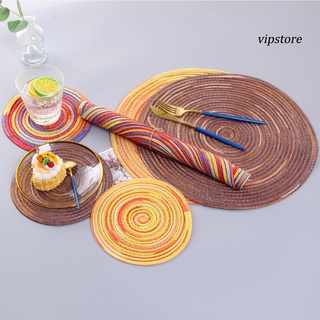 [Vip] Multicolor redondo en forma de satén teñido de algodón tejido mantel individual posavasos decoración del hogar (2)