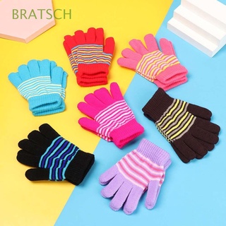 BRATSCH Girls Finger Gloves Comfortable Printed Stripe Baby Mittens Windproof Outdoor Sports Children Warm Soft Kids Thickened