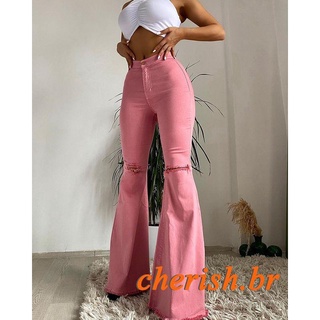 Ce-pantalón De Cintura Alta holgada De Brim para mujer/decoración De color sólido De verano ajustada (3)