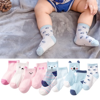 [5 Pairs Pack Newborn Baby Girls Boys Cute Cartoons Cat Socks] [Unisex Infants Breathable Toddlers Cotton Short Socks]