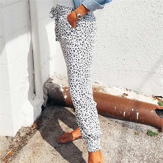mujer moda leopardo impresión pantalones casual pantalones largos con bolsillos (2)