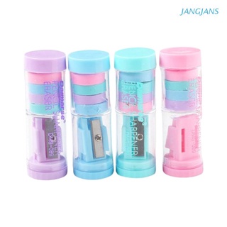 JANG 5 Pack 2-in-1 Pencil Sharpener with 4 pcs Mini Colorful Eraser for Class Rewards